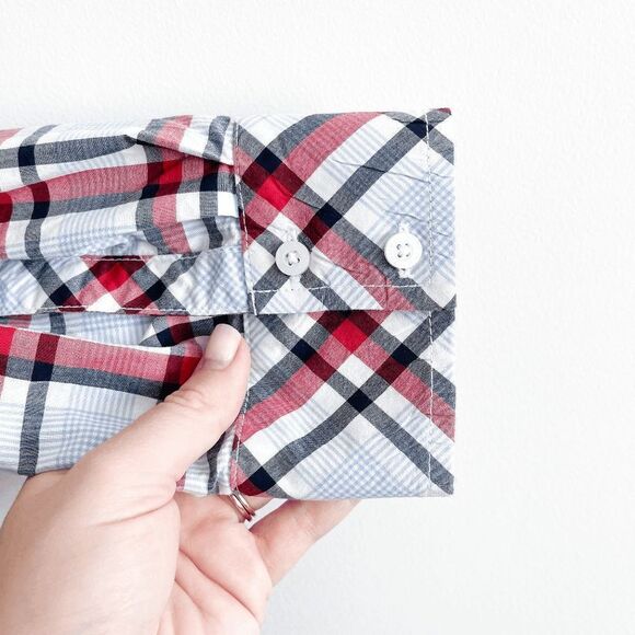 Tommy Hilfiger Womens Long Sleeve Plaid Roll Tab Button Down Top Red XL - Picture 3 of 8